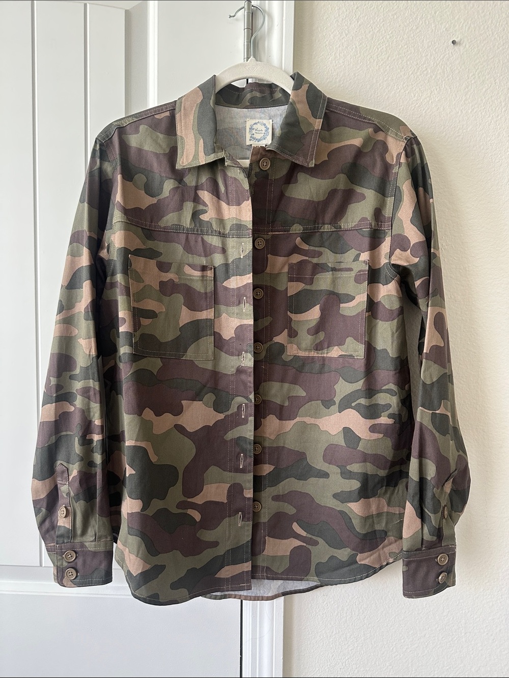 Womens Camouflage Button-Up Shirt/Jacket - Olive Green Camo